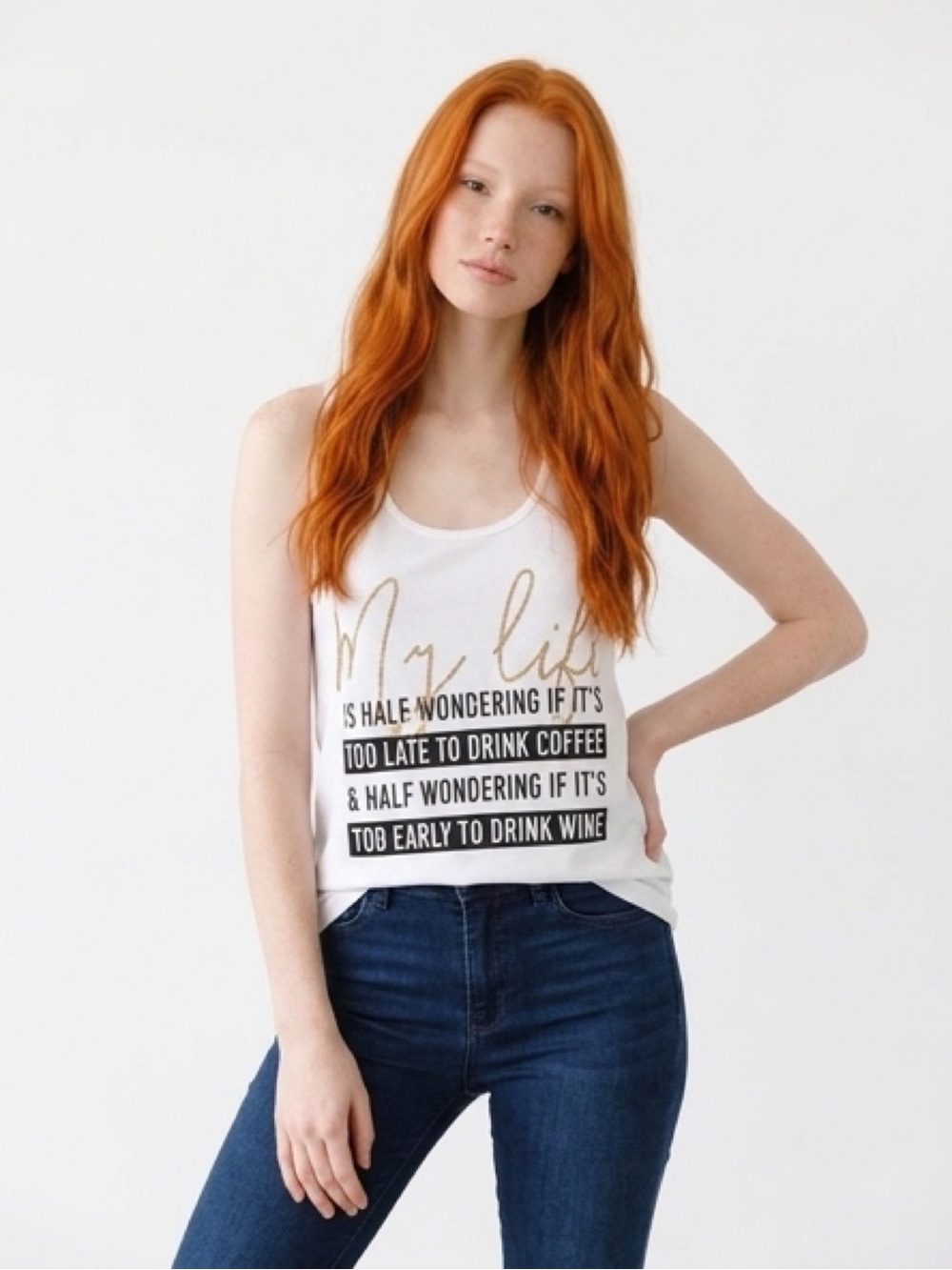 BELLA Canvas White, Black & Gold Drink Coffee or Wine Tank